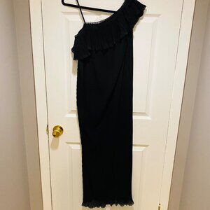 Vtg Blanche Ralph Montenero Black One Shoulder Ruffle Long Maxi Dress Size S